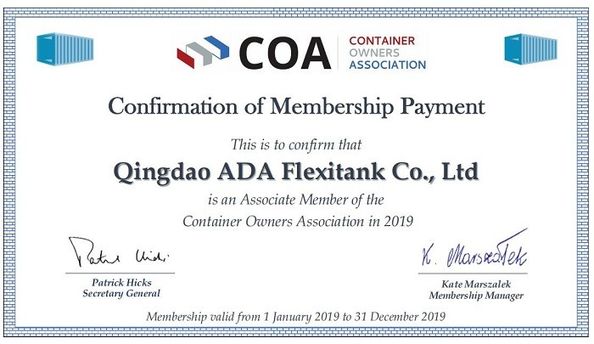 China Qingdao ADA Flexitank Co., Ltd Certificaten